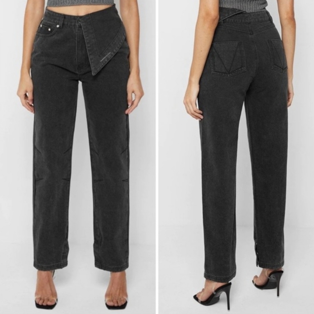 Maniere De Voir Half Foldover Mom Jeans in Washed Black Size 8 - Picture 1 of 10